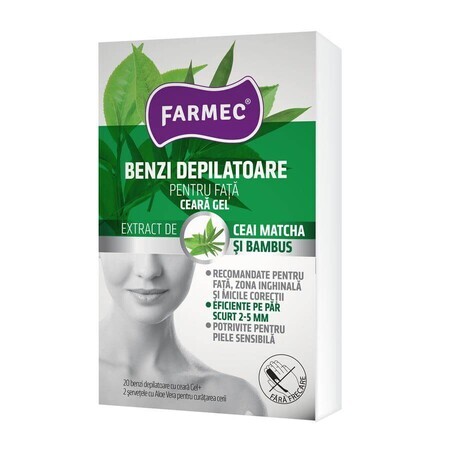 Bandes dépilatoires pour le visage avec gel à la cire, 10 x 2 pièces, Farmec