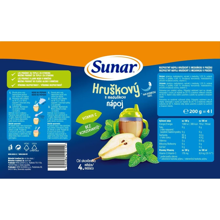 Sunar oplosbare perendrank met honing 200 g
