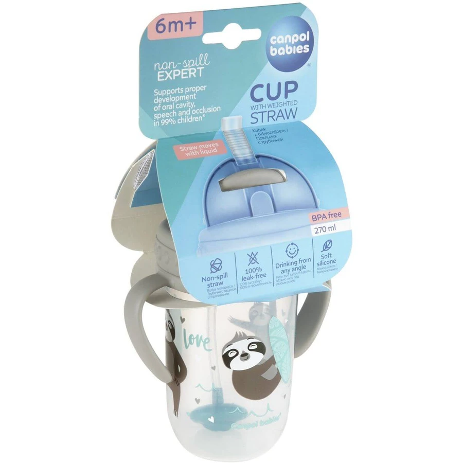 Canpol baby Niet-stromende rietjesbeker 6m+ Exotische dieren grijs 270 ml