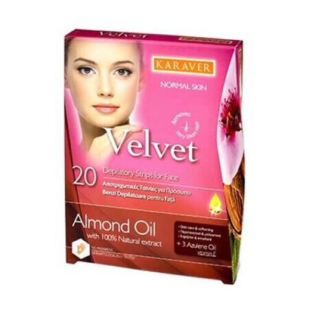 Hair removal strips for face with almond oil Velvet, 20 pieces, Karaver