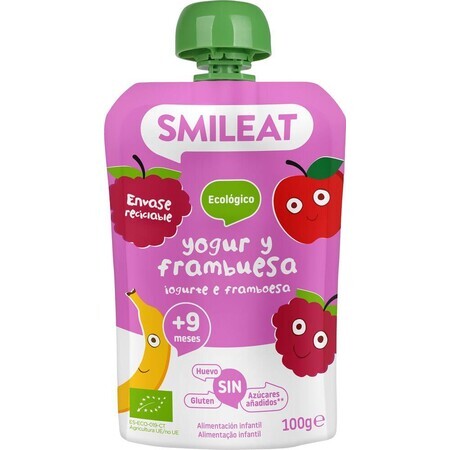 Smileat Organic yogurt pouch with raspberries 100 g