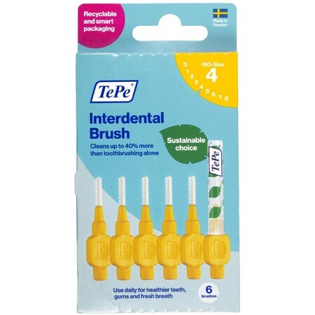 TePe Interdental brushes size 4 yellow 0,7 mm, paper box 6 pcs