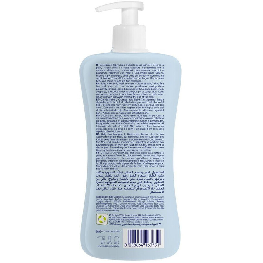 Chicco Natural Sensation shampoo per capelli e corpo con aloe e camomilla 0m+, 500 ml