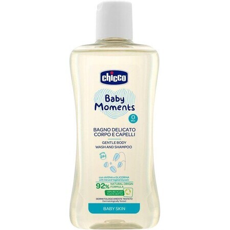 Chicco Baby Moments Champú suave para cabello y cuerpo 92% ingredientes naturales 200 ml