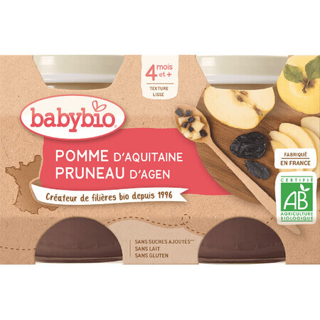 Babybio gustare cu fructe măr, prună 2 x 130 g