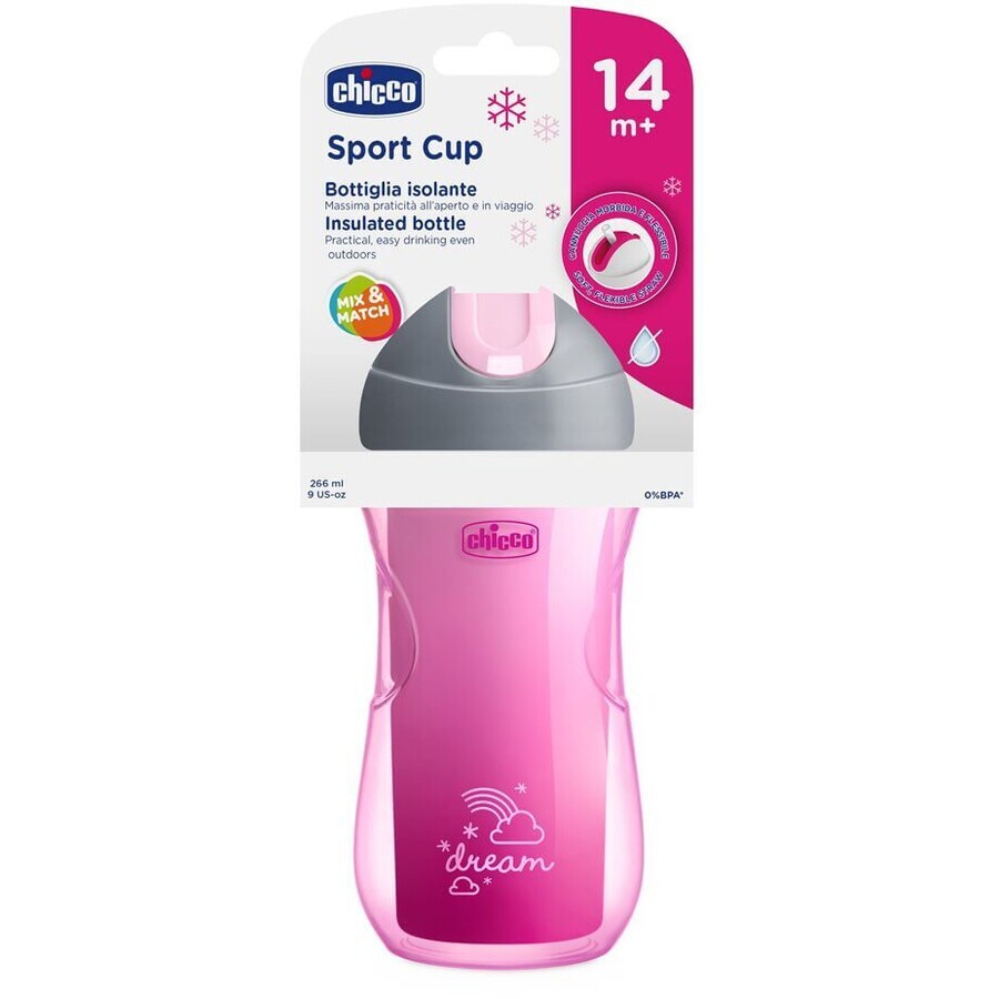 Chicco Mug Sport termo con pajita rosa 14m+ 266 ml