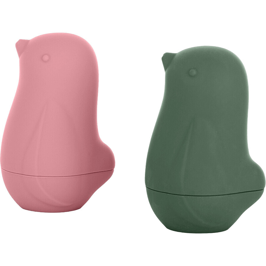 Petite&Mars Jucării de baie din silicon - Love birds Rose Green 6m+