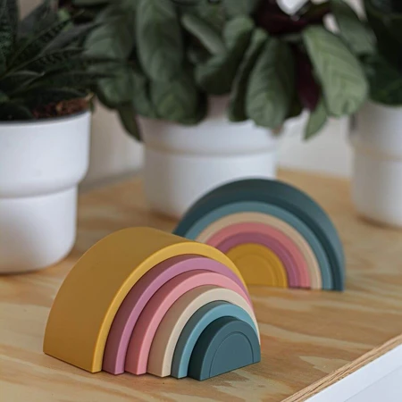 Petite&Mars Rainbow Intense Ochre 12m+ 6 pcs Rainbow Intense Ochre Silicone Folding Toy