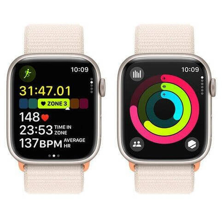 Apple Watch Series 9 GPS Carcasa de aluminio de 45 mm con correa deportiva, Starlight