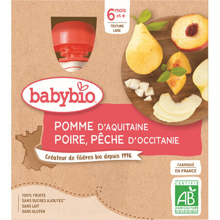 Babybio doypack măr, pară, piersică 4 x 90 g