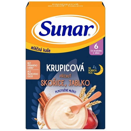 Porridge di semolino di latte Sunar per un buon sonno notturno cannella, mela 210 g