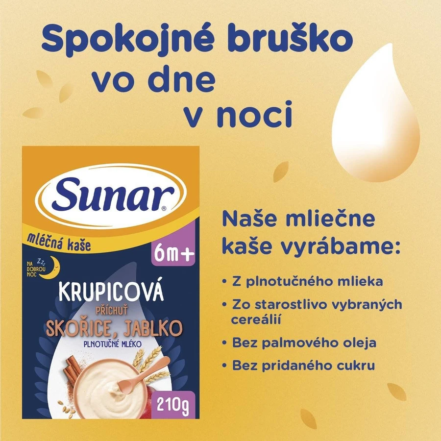 Porridge di semolino di latte Sunar per un buon sonno notturno cannella, mela 210 g
