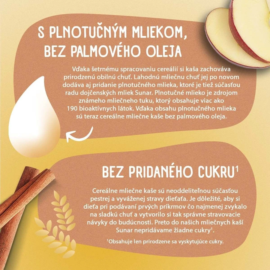 Porridge di semolino di latte Sunar per un buon sonno notturno cannella, mela 210 g