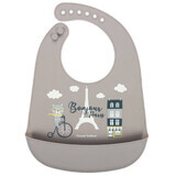 Canpol babies Bonjour Paris Silicone bib with pocket beige