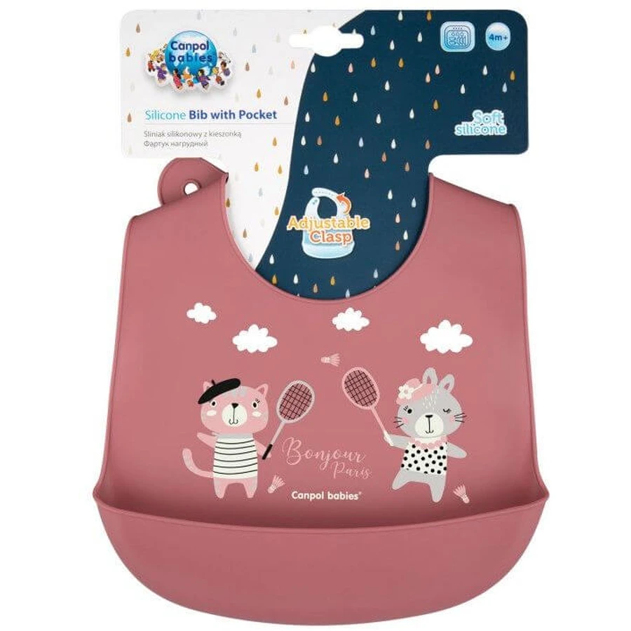 Canpol babies Bonjour Paris Silikonowy śliniak z kieszonką różowy: ceny i cechy