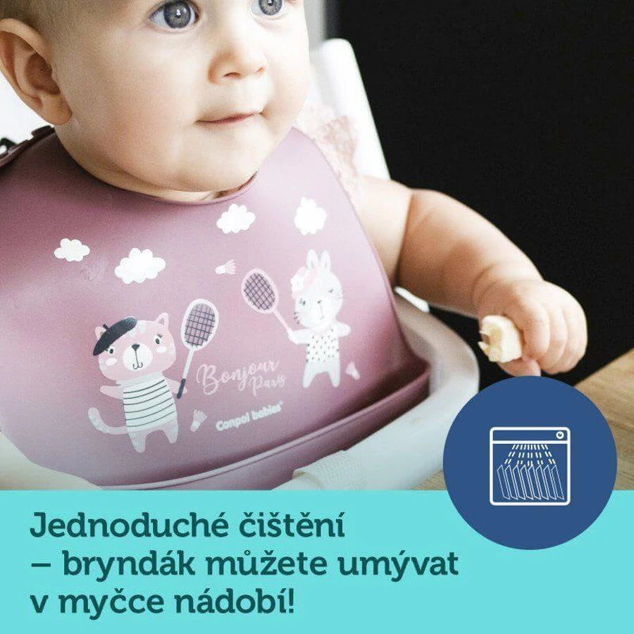 Canpol babies Bonjour Paris Silikonowy śliniak z kieszonką różowy: ceny i cechy