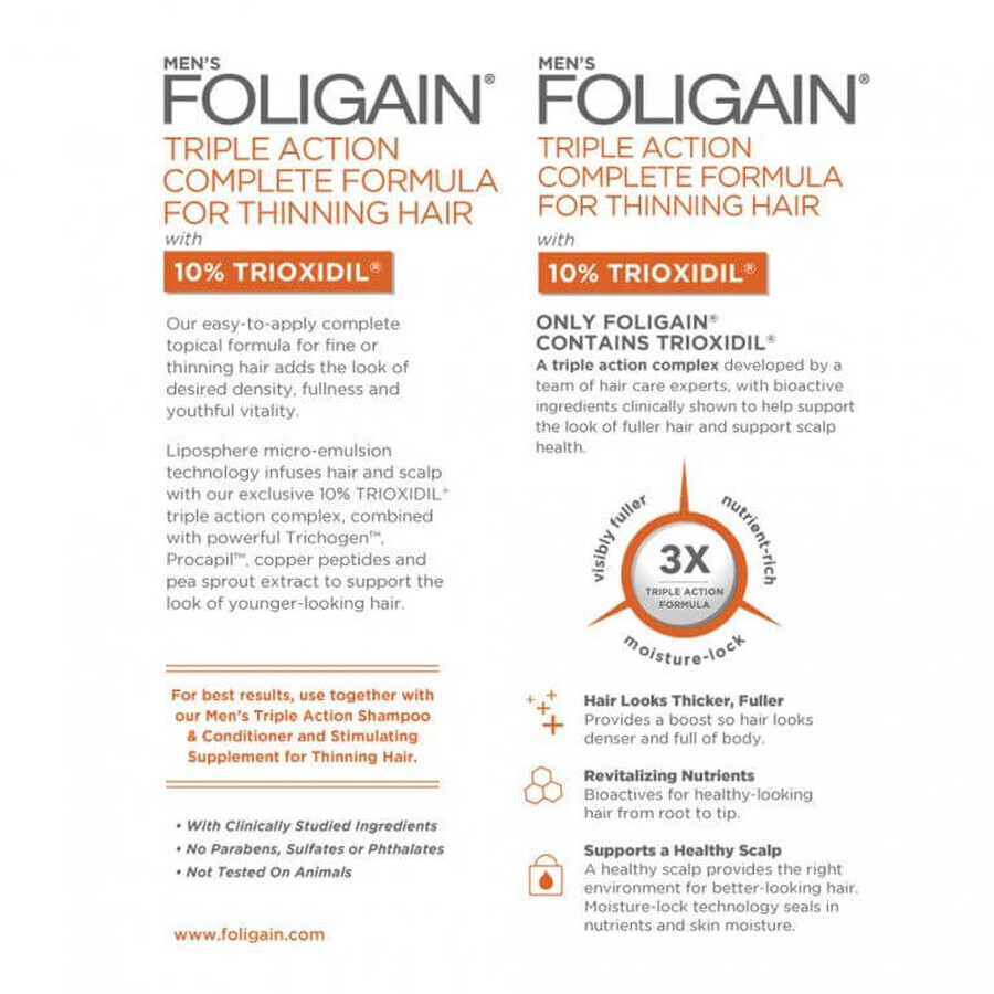 Foligain Triple Action Anti-Trioxynil Serum tegen haaruitval met 10% Trioxynil voor mannen 59 ml