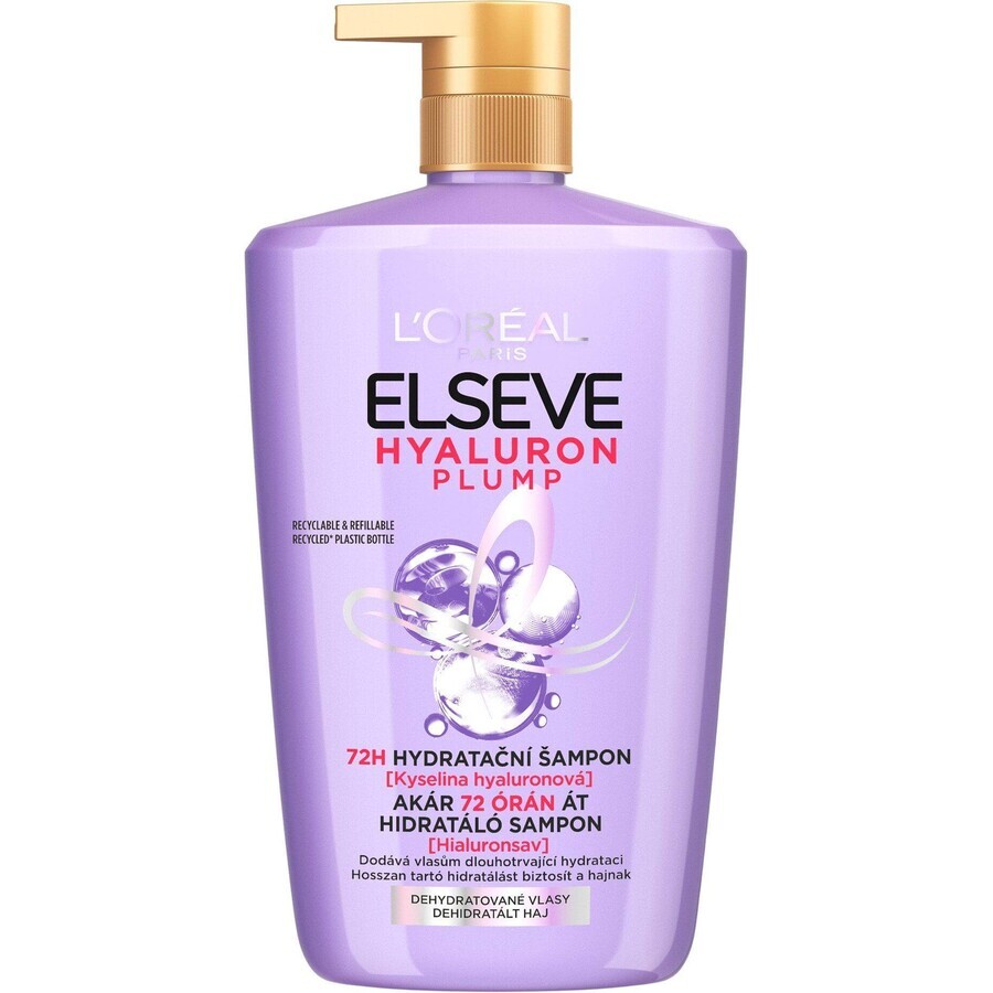 L'Oréal Paris Elseve Elseve Hyaluron Plump 72H Shampooing hydratant à l'acide hyaluronique, 1000 ml