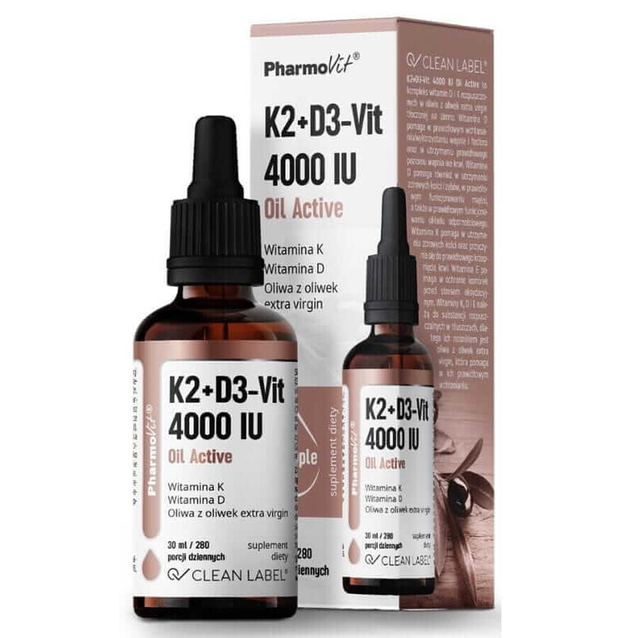 K2+D3-Vit 4000 UI Olio attivo 30 ml Pharmovit Clean Label