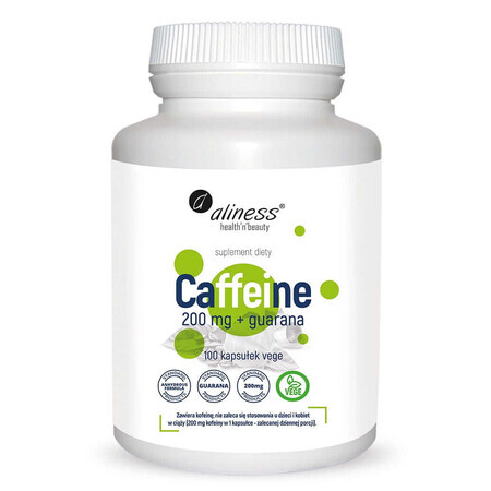 Caffeine 200 mg with guarana, 100 vegetarian capsules, Aliness