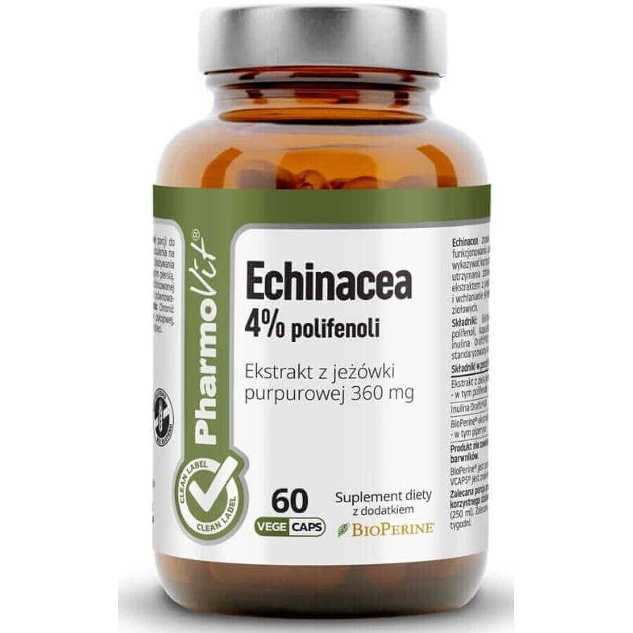 Echinacea 4% polyphenols coneflower violet extract 360 mg (60 caps) Pharmovit Clean Label