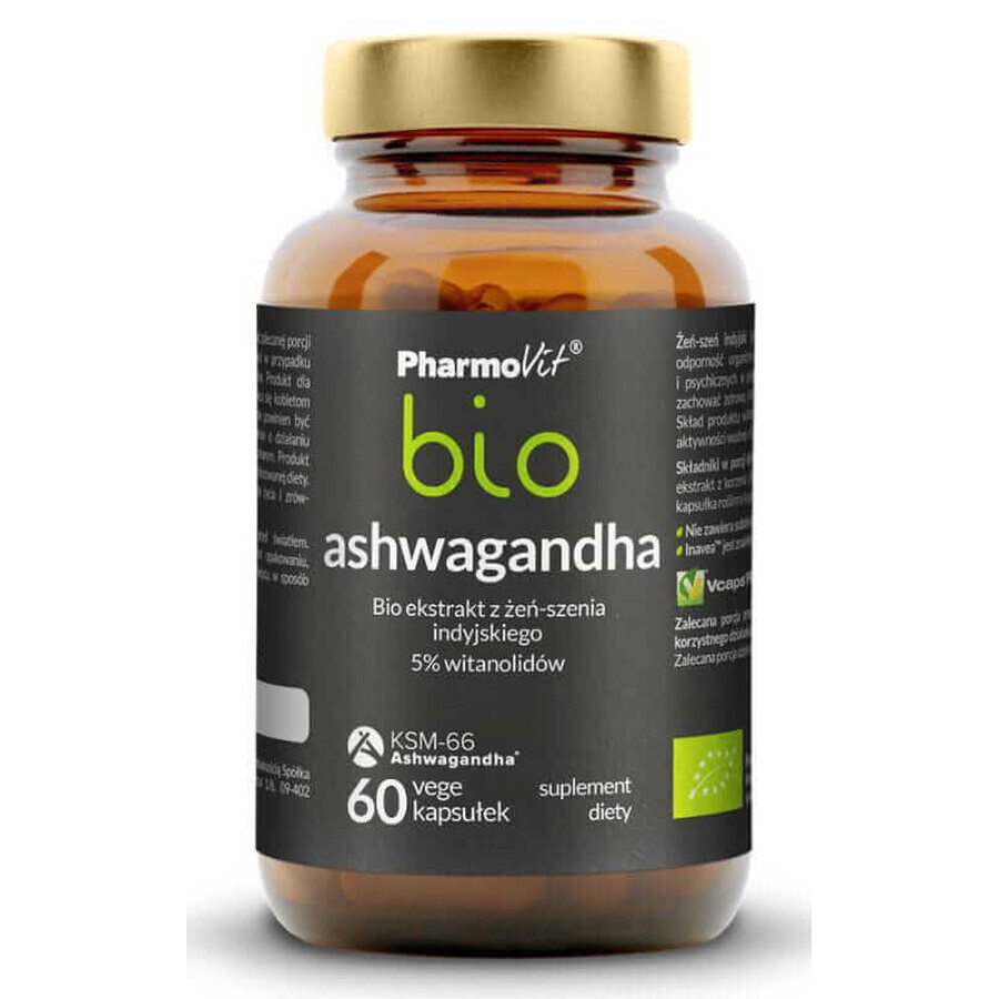 Bio Ashwagandha Extrait de ginseng indien 60 gélules végétales, Pharmovit