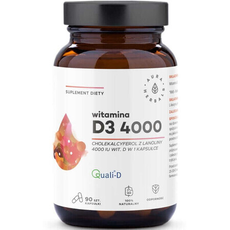 Vitamine D3 4000 IE 90 capsules Aura Herbals