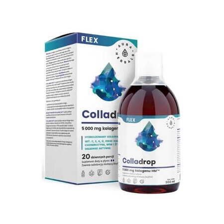 Colladrop Flex, marien collageen 5000 mg, vloeibaar 500 ml, Aura Herbals