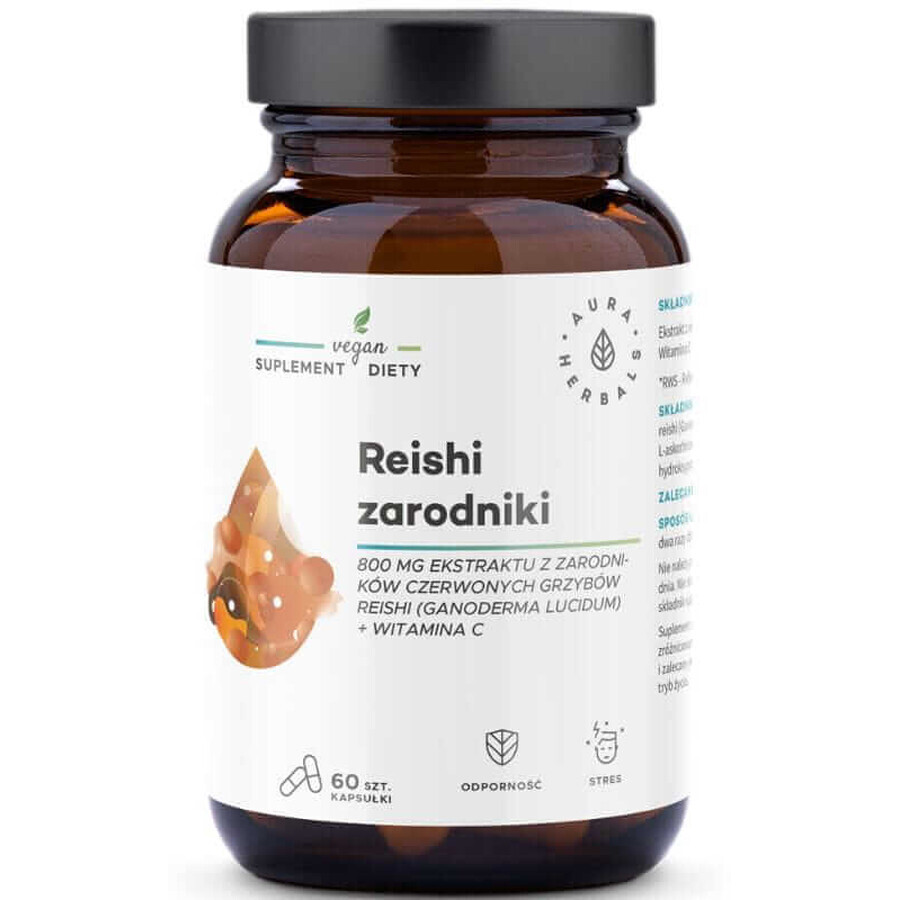 Spori Reishi 800 mg + vitamine C 60 capsules Aura Herbals