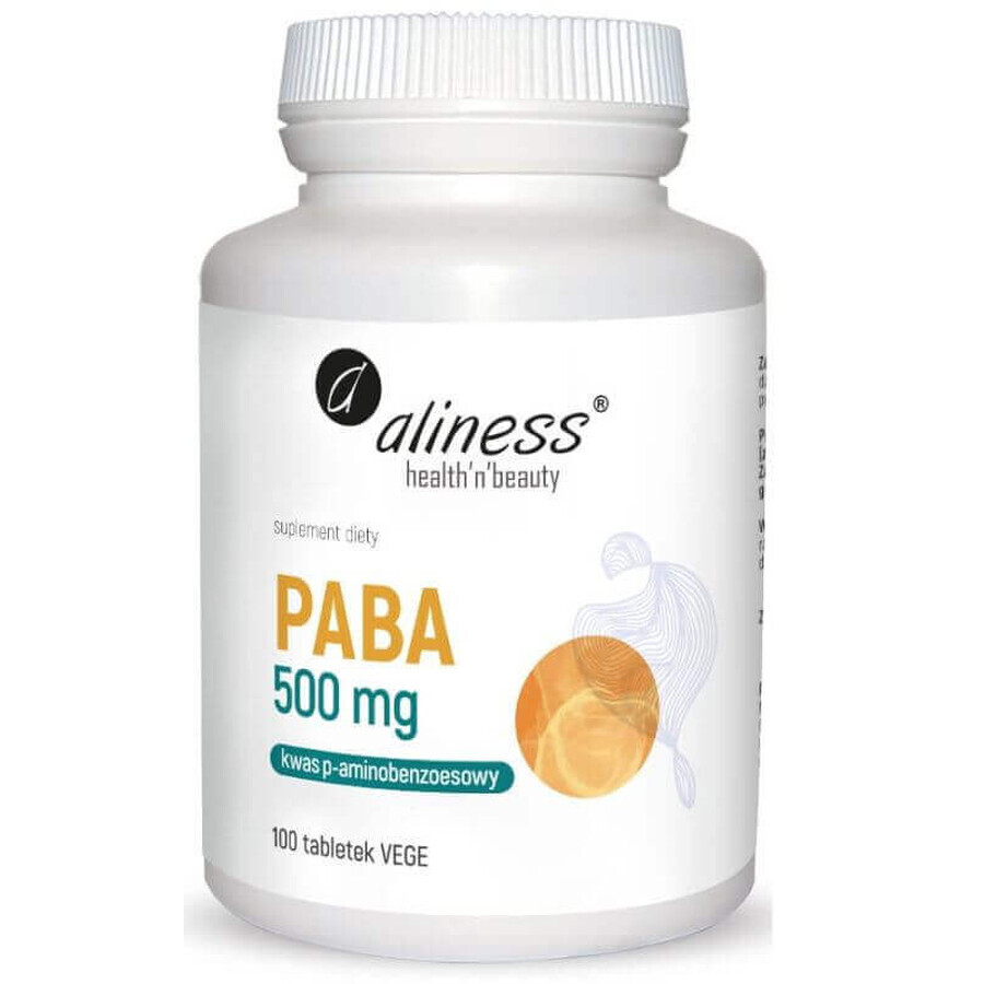 PABA (p-aminobenzoëzuur) 500 mg, 100 vegetarische tabletten Aliness