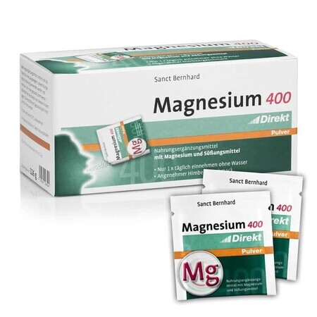 Magnesium Direkt 400 mg 60 sachets raspberry flavor (Citrate + Oxide) Sanct Bernhard