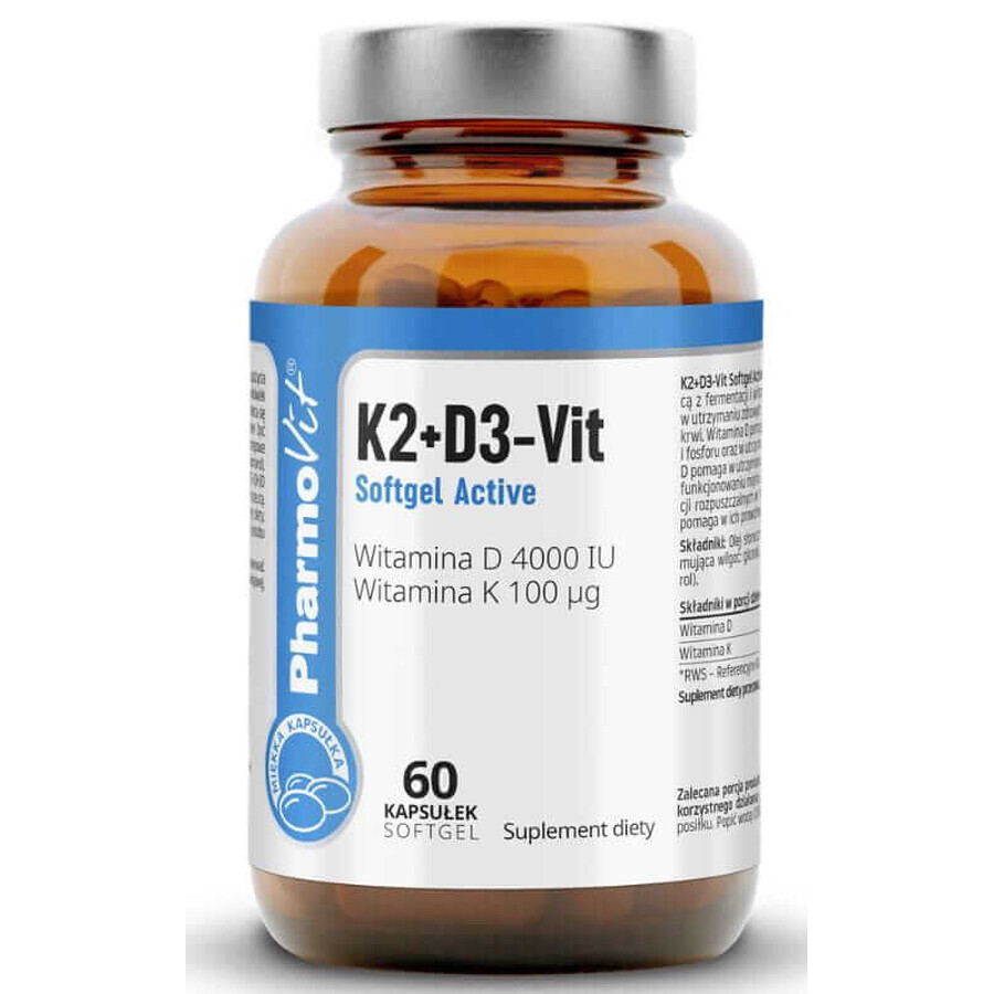 K2 + D3 4000 IE Vit Softgel Actief 60 caps Pharmovit Clean Label