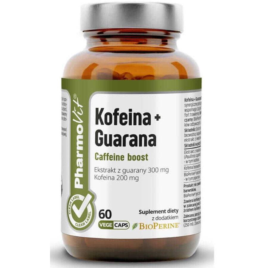 Cafeína + Guaraná Refuerzo de cafeína 60 cápsulas PharmoVit Clean Label