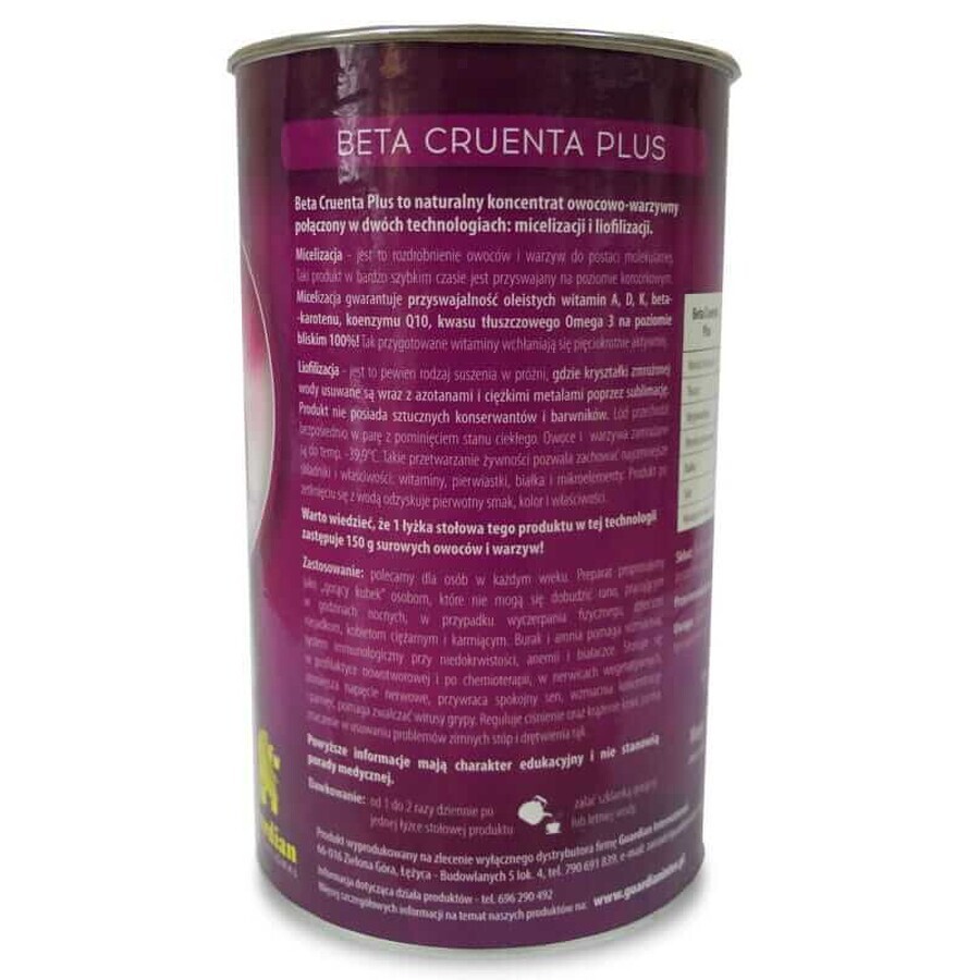 Beta Cruenta Plus - Energie- en bloedopbouwend product, rode biet, doos van 500g, Guardian International