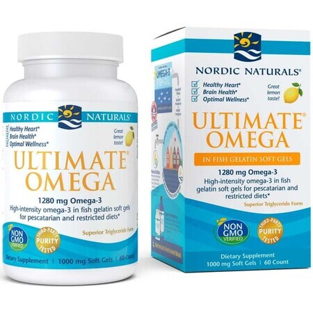 Ultimate Omega 3, 1280 mg, fish gelatin with lemon 60 capsules Nordic Naturals