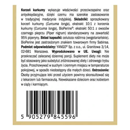 Kurkuma-extract 10:1 + Piperine 60 capsules Yango