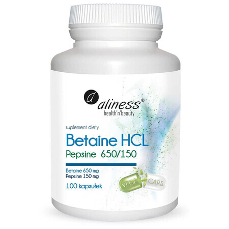 Betaine HCL, Pepsin 650/150 mg x 100 capsules Aliness