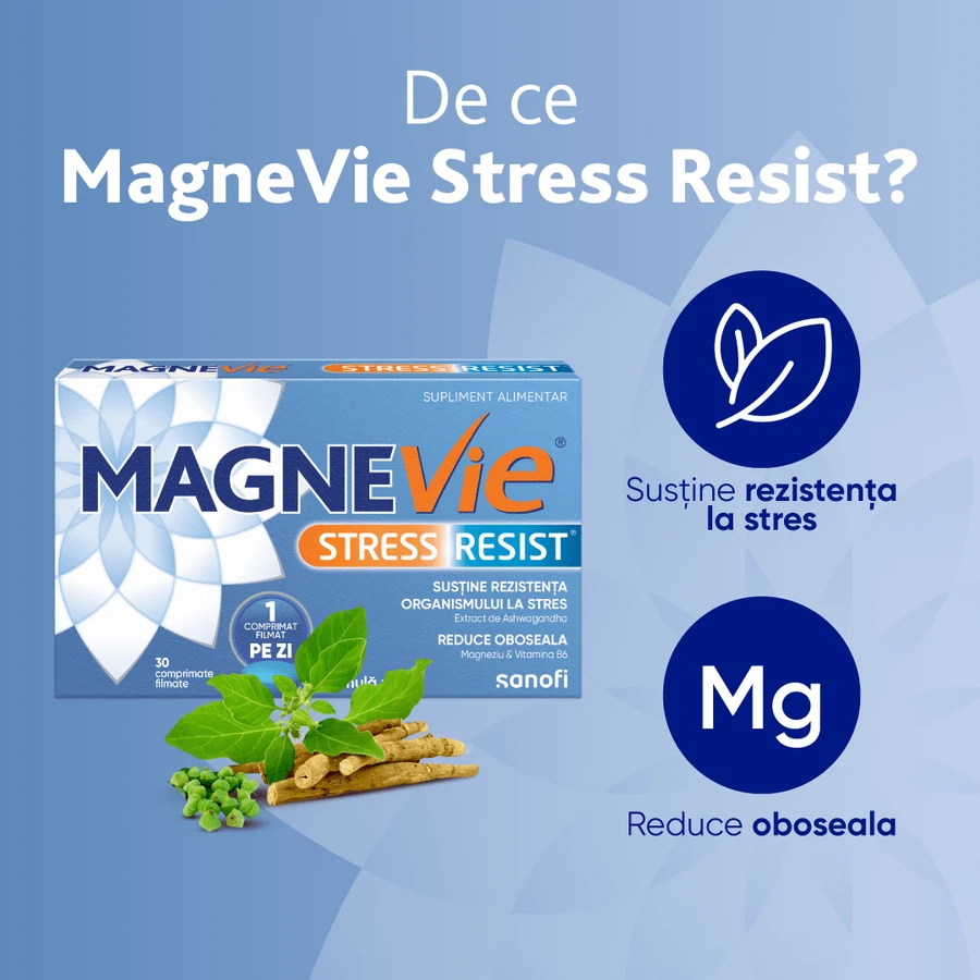 MagneVie Stress Resist with Ashwaghanda 80mg + 60 mg magnesium + 1.4mg vitamin B6, nervous system and stress resistance, 30 tablets