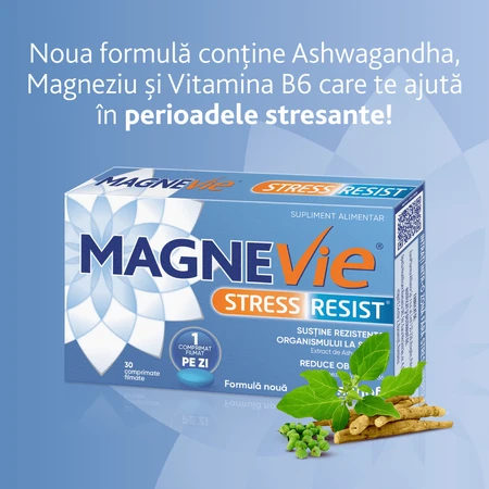 MagneVie Stress Resist with Ashwaghanda 80mg + 60 mg magnesium + 1.4mg vitamin B6, nervous system and stress resistance, 30 tablets