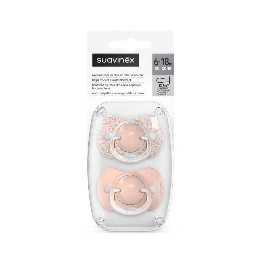 Suzeta fiziologica din silicon SX Pro Dreams, 6-18 luni, Piersica, 2 buc, Suavinex