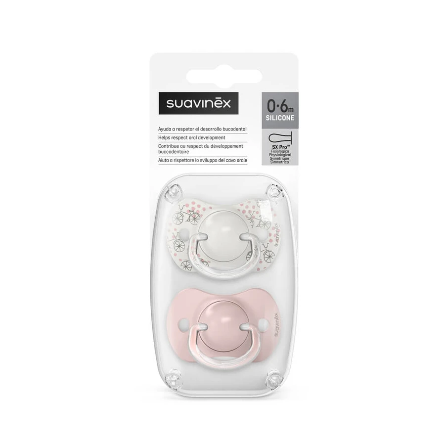 Silicone pacifier SX Pro A Walk In The Park, 0-6 months, Pink, 2 pieces, Suavinex
