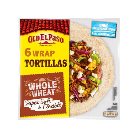 Volkoren meel tortilla's, 6 stuks, 350 g, Old El Paso