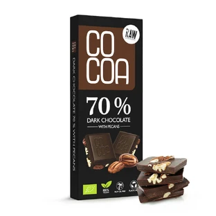 Biologische Raw-Vegan Chocolade, 70% Cacao en Pecannoten, 40 g, Cacao
