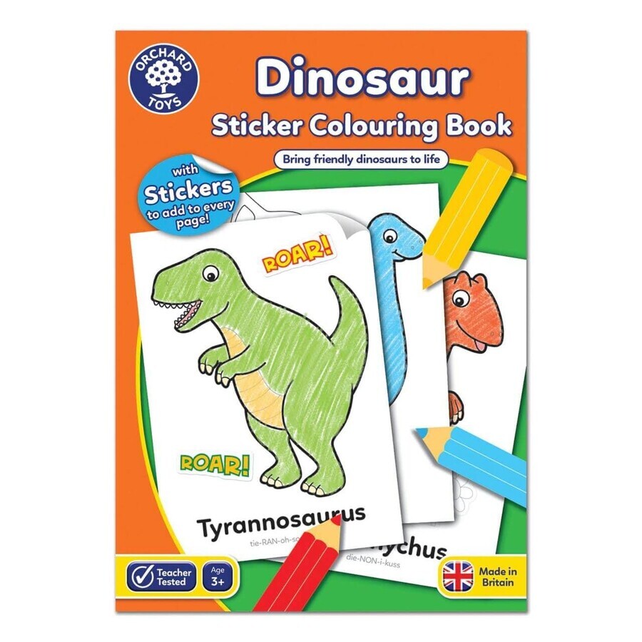 Kleurboek met dinosaurusstickers in het Engels, +3 jaar, Orchard