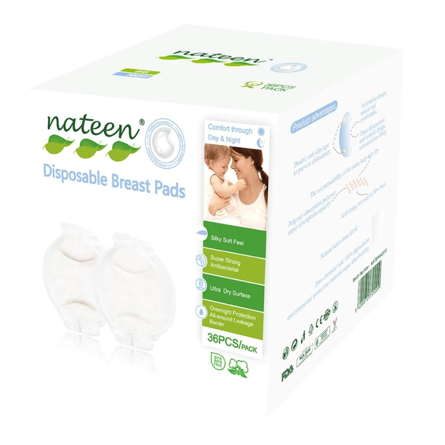Organic cotton antibacterial breast pads, 36 pieces, Nateen