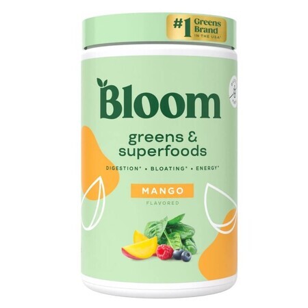 Bloom Greens Greens&Superfoods-Grüner-Superfood-Mix mit Mangogeschmack, 141 g, Bloom