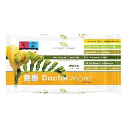 Doctor Wipe's universal wet wipes with freesia fragrance, 50 pieces