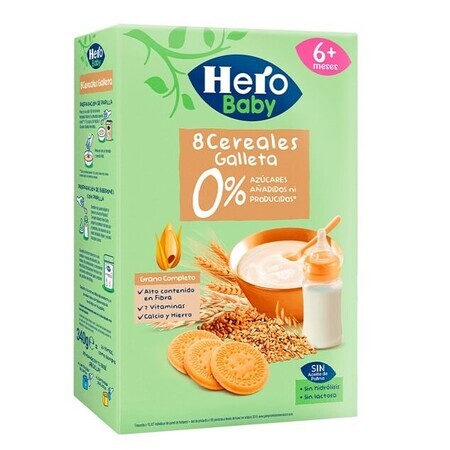 8 Céréales avec biscuits, +6 mois, 340 gr, Hero Baby