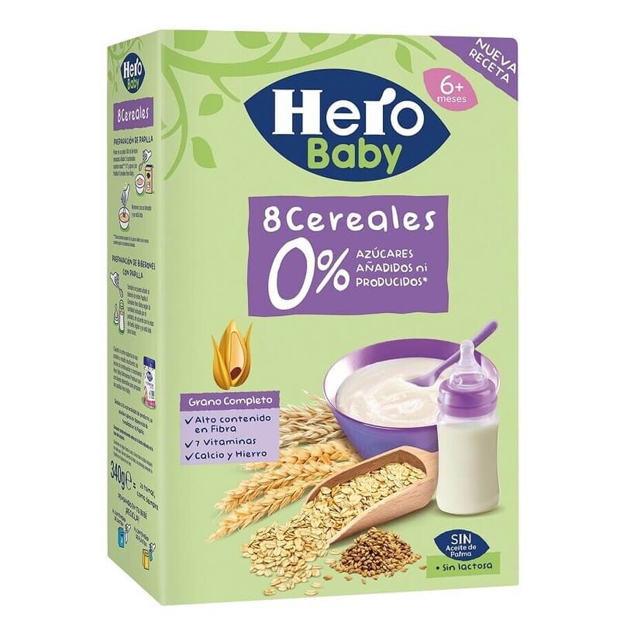 8 Granen zonder melk, +6 maanden, 340 gr, Hero Baby