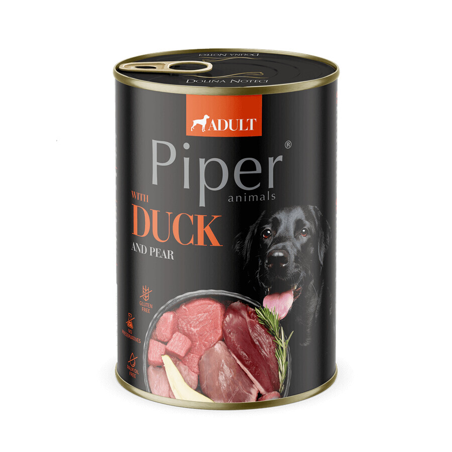 Vochtige voeding voor volwassen honden met eendenvlees en peren, 400 g, Piper